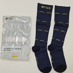 NWT Figs Womens Medium Menorah Navy Blue Compression Socks. Fits Shoe Size 5-10.